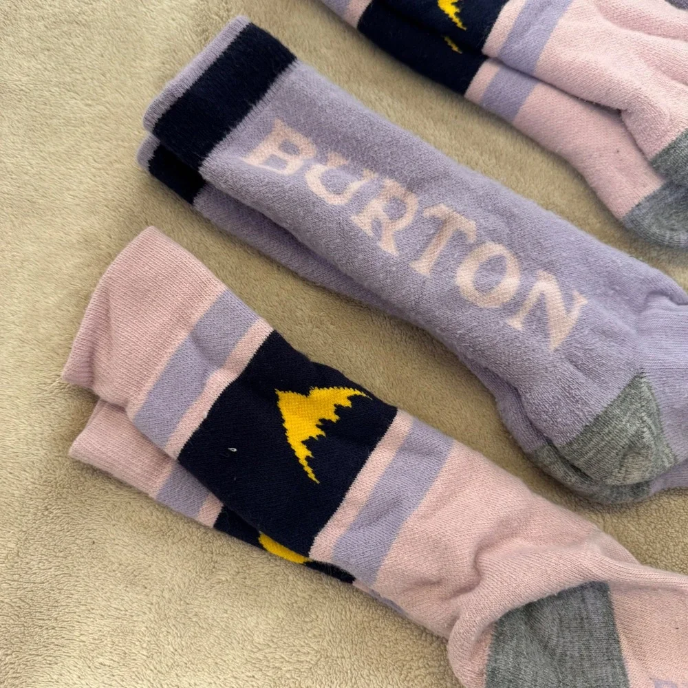 Burton Kids Midweight Snowboard Ski Socks Winter Pink Purple 4 Pairs Sz M/L